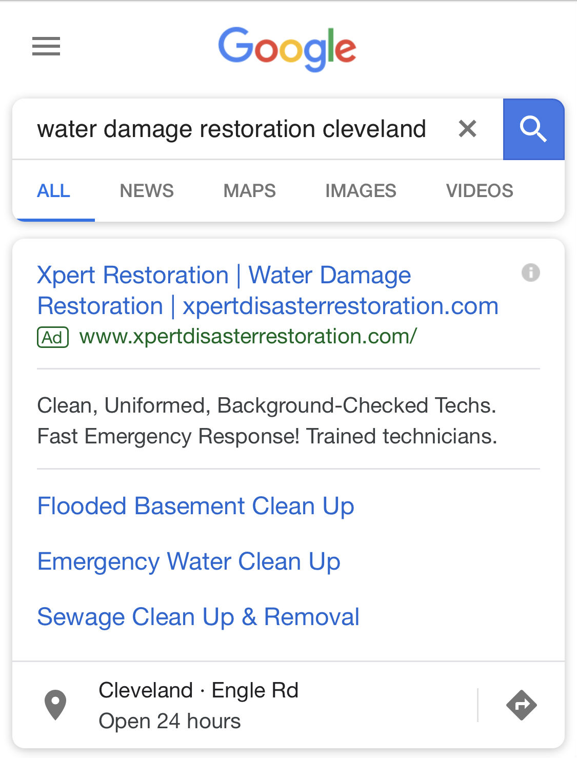 Paid Search Basics for Contractors: Example of Mobile Paid Search Results