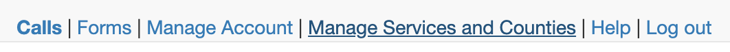 Step 1: Log in to your account and select Manage Services and Counties from the nav bar